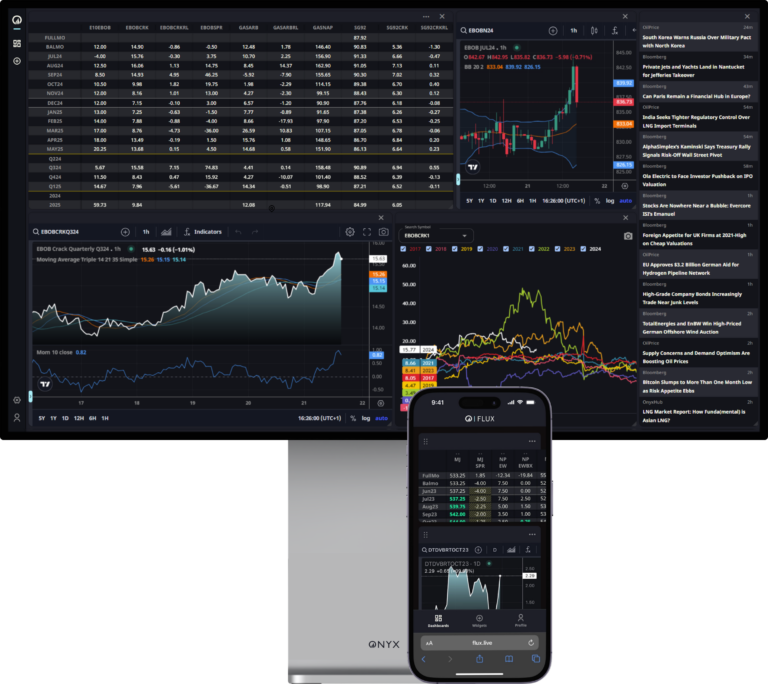 Monitor with Flux Markets data on it